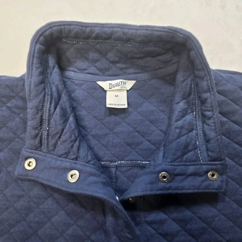 Duluth Pullover Sweater Mens Medium Blue Quilted Snap Button Long Sleeve